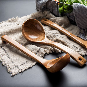 Teak Wood Spoon Set 3 Piece Long Handle Large Soup Spoon Heat Resistant Cooking <b>Tool</b> For Hot Pot Porridge Congee - Product Image 2
