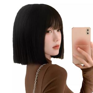 Perruque Bob pour femmes de marques nationales, 30 cm, marron-noir, en fibre Kanekalon, pleine tête avec frange, ligne de cheveux naturelle, perruque courte et droite - Product Image 1