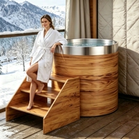 Baignoire de massage autoportante en acier inoxydable 304 à grain de bois, pour bain froid, style hôtel moderne, direct usine, OEM personnalisé