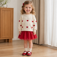 Ensemble assorti pour filles : Pull en tricot crème à motif cœur et jupe tutu en tulle rouge, pull à manches longues et col rond, jupe douce pour la Saint-Valentin