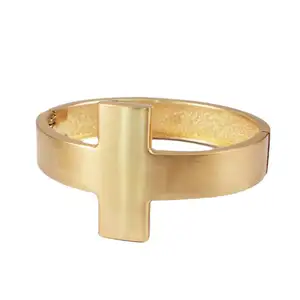 HANSIDON Simple Cross Shape Statement Cuff Bracelets Gold Plated Handmade Bangle India Jewelry Party Gift Accessories Women New