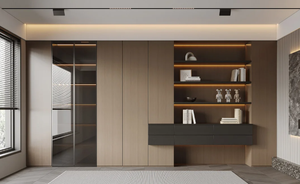 High-end Modern Modular Wood Grain <b>Wardrobe</b> Custom Metal Stainless Steel <b>Wardrobe</b> <b>Cabinet</b> With Mirror - Product Image 3