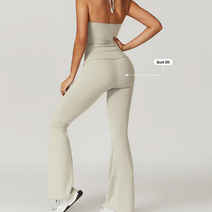 <span class=keywords><strong>Leggings</strong></span> de Yoga de Cintura Alta para Mujer, Ecológicos, Sólidos, con Control de Abdomen, Pantalones de Gimnasio con Corte Acampanado, Gran Venta - Product Image 6