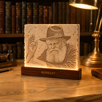 Plaque lumineuse LED personnalisée en grès sculpté avec base en bois, décoration de statue religieuse illuminée pour la maison et les cadeaux
