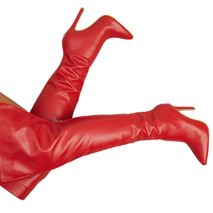 Botas Altas hasta el Muslo Rojas con Tacón de Aguja, Transpirables, para Otoño e Invierno, Estilo Occidental, para Mujer - Product Image 1