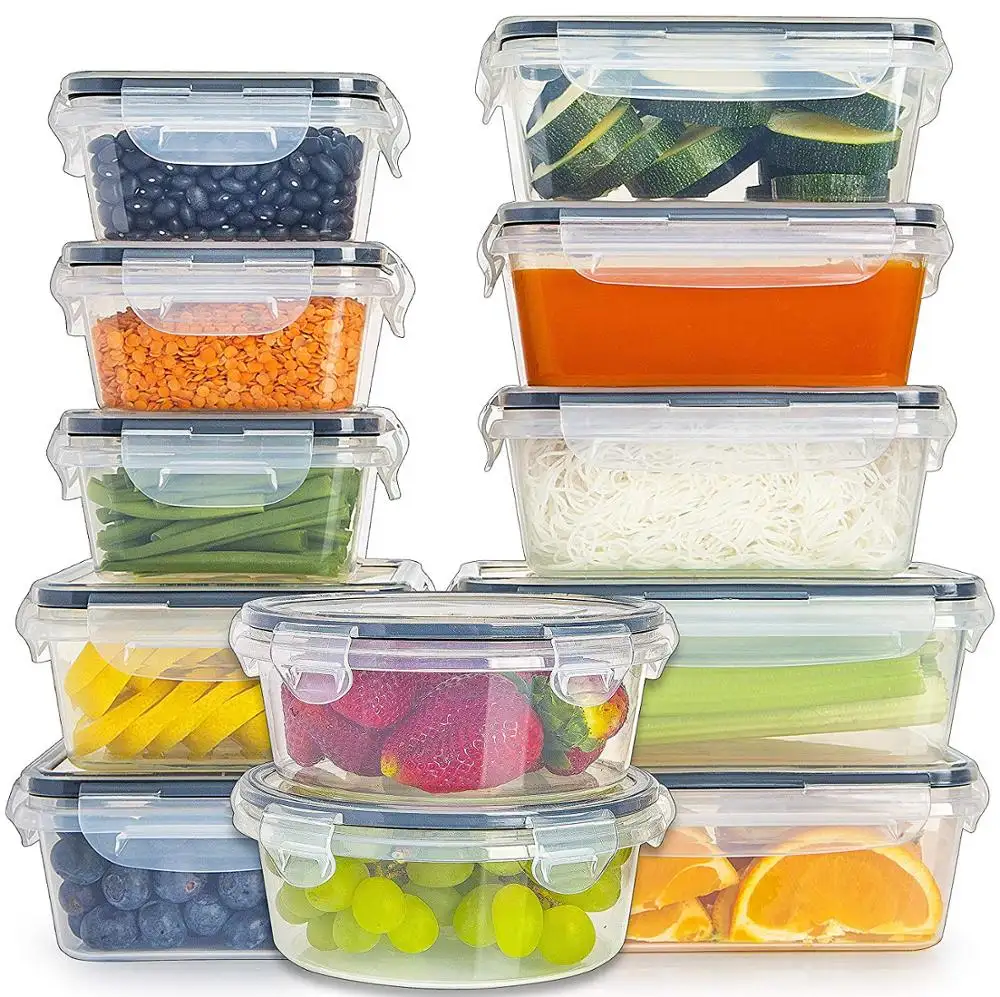 Transparent 12pcs Plastic Airtight Food Storage Set Organizer Fruit Vegetable Storage Containers for Kitchen, Pantry