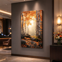 Impression sur toile 18*24 pouces, Paysage d'automne avec peupliers dorés et blancs, feuilles tombantes et arbres verts sur fond, Peinture d'art paysager