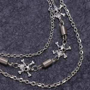 Cadena de cintura estilo Hip Hop Punk Metal con colgante de calavera y cruz, cadena para pantalones, plata tibetana, multicapa, estilo urbano, uso diario - Product Image 3
