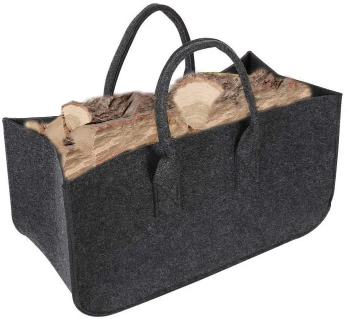 Bolsas de almacenamiento de madera para fuego de fieltro grandes con logotipo del cliente al por mayor con asa
