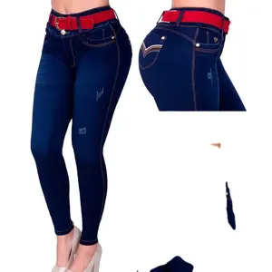 Gran oferta de Pantalones vaqueros de pierna recta de cintura alta para mujer colombiana rasgados pantalones casuales de moda de punto lavado ligero para pies pequeños