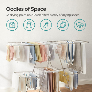 Porte-<span class=keywords><strong>linge</strong></span> pliable à double niveau en acier inoxydable Porte-vêtements mural rétractable pour le rangement et le séchage de la salle de bain - Product Image 6