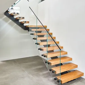 屋内のモダンな木製の目に見えないモノストリンガー階段のためのRealgresフローティング階段