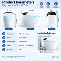 Toilette intelligente moderne avec bidet, couvercle à ouverture automatique, capteur de pied, siège chauffant, sécheur à air chaud, télécommande