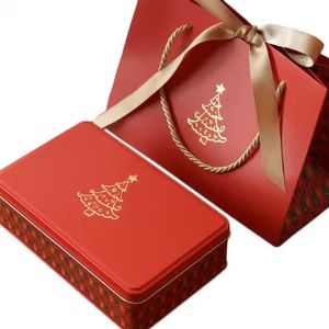 Chất Lượng Cao Tùy Chỉnh Rỗng Hình Chữ Nhật Màu Đỏ Kim Loại Lưu Trữ <span class=keywords><strong>Biscuit</strong></span> Bao Bì Hộp Cấp Thực Phẩm Giáng Sinh Cookie Hộp Thiếc - Product Image 2