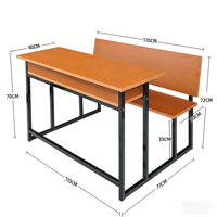 Banc et table d'école en bois, ensemble moderne pour deux élèves, avec cadre de table et chaises intégrées pour salle de classe