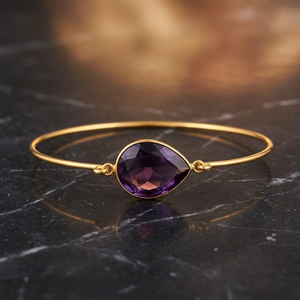 Bracelets manchette unisexe en laiton plaqué or avec pierres précieuses Améthyste Hydro Gemsto pour Anniversaire Ethnique - Product Image 2