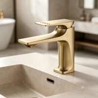 Robinet de salle de bain doré en nickel brossé, mitigeur monocommande pour lavabo, à poser sur le comptoir