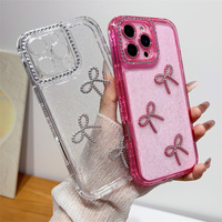 Coques de téléphone 3-en-1 de protection intégrale 3D Bling Glitter Bow Diomond Lens Glriy pour iPhone 18 Pro Max 13 14 15 16 Plus 17 Air