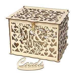 Perfect DIY Wedding Gift Card Box with Lock Rustic Wood Card Box Holder Laser Engraved for Weddings Money Box