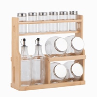 Pots à épices en verre 12 pièces bocaux de stockage en verre et distributeurs de vinaigre d'huile avec support en bois pour une utilisation en cuisine