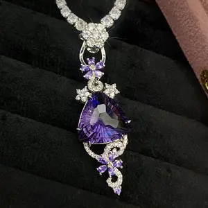 Custom Queen Scepter Ketting Nieuw Licht Luxe Koningin Fashion Cut Amethist Hanger Kleurrijk Sieraden