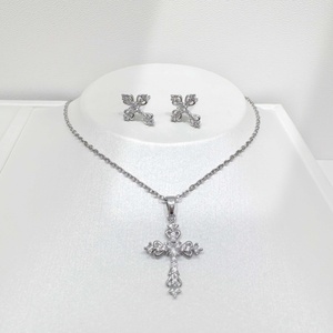 custom plata 925 sterling <b>Silver</b> <b>cross</b> gold plated jewelry set hip hop cubic zirconia wedding women necklace and <b>earring</b> sets - Product Image 5