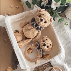 En gros Personnalisé Nouveau-Né Crochet Bébé Ours En Peluche Hochet Animal Bois <span class=keywords><strong>Bain</strong></span> Dentition Mignon Ours Douche Cadeau <span class=keywords><strong>Jouet</strong></span> pour Enfants - Product Image 2
