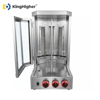 Machine à shawarma au gaz commerciale à 3 brûleurs, machine à kebab doner en acier inoxydable, appareil à gyros pour poulet avec porte en verre