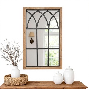 Rustic Wooden Window Pane <strong>Outdoor</strong> <strong>Garden</strong> <strong>Mirror</strong> Window Style Arch <strong>Mirrors</strong> Antique Metal Craft Black Frame Decorative Wall <strong>Mirror</strong> - Product Image 1