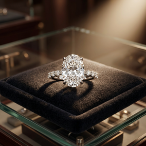 Bague de fiançailles solitaire pavée avec diamant de laboratoire de taille ovale certifié IGI - Product Image 1