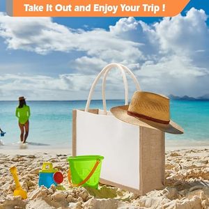 Vải làm vách ngăn Tote Túi đay tái sử dụng bãi biển Túi trống hàng tạp hóa túi cho phụ nữ Phù Dâu món quà cưới DIY dây 12.6x8.3x5.1 inch - Product Image 4