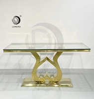Meubles d'hôtel, nouveau design, table de banquet en verre et acier inoxydable doré, table de mariage