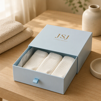 Boîte à tiroirs bleu brume de luxe avec dorure à chaud pour l'emballage de vêtements haut de gamme et l'étui de vente au détail pour boutiques
