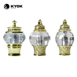 KYOK 2023 new style golden classical pointed crystal decorative finial curtain rod pole set Peony bracket