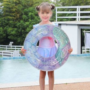Bouée de natation sirène épaisse à paillettes avec poignée pour enfants de 6 à 12 ans, idéale pour les jeux aquatiques en extérieur et les fêtes à la piscine - Product Image 3