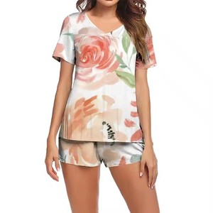 Vendita calda stampa personalizzata da donna <span class=keywords><strong>pigiama</strong></span> vestito bianco lavorato a maglia <span class=keywords><strong>pigiama</strong></span> Set con elastico in vita Sexy e per l'estate autunno e primavera - Product Image 3
