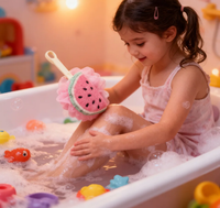 Éponge de bain exfoliante en forme de pastèque avec filet en PE pour le nettoyage du corps 12x9.5x5cm Enfants et adultes