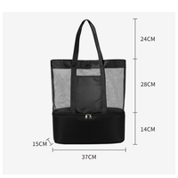 Sac de plage en maille 2 en 1 avec logo personnalisé, compartiment isotherme, grande capacité, sac de pique-nique à double couche pour les voyages