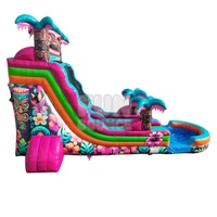 Toboggan gonflable à une voie Aloha Splash (Hibiscus Hawaïen) de 18 pieds, certifié PANJ (Splash Pad), en PVC, installation facile