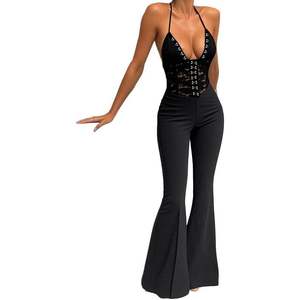 Combinaison Femme Personnalisée 2026 Noire Extensible à Col Halter et Pantalon Évasé, Effet Ventre Plat, Tenue de Soirée - Product Image 5