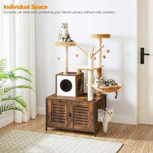 Modern <strong>Cat</strong> Tree Tower with Litter Box Enclosure Wooden Condo <strong>Scratching</strong> <strong>Posts</strong> Durable and Stylish Furniture for Feline Friends - Product Image 6