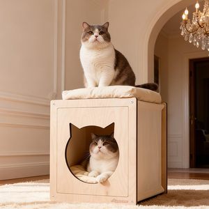 Grande maison pour chat double BH, grotte en bois pour chat avec 2 coussins doux pour chats d'intérieur - Product Image 1