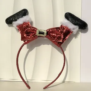 Fiesta de Navidad pies invertidos diademas lentejuelas arco muñeco de nieve elfo piernas diadema para niños adultos aros de pelo de Navidad