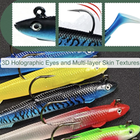 Señuelos de silicona realistas pre-montados, 6 piezas, juego de pesca con cabezal de jig para lubina, tiburón, pargo, pesca en agua salada y dulce, pesca con flotador