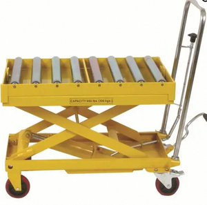 Carretilla elevadora de tijera con plataforma hidráulica de 500 kg de capacidad y rodillos superiores para manejo de materiales - Product Image 3