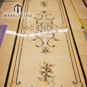 decorative tiles flooring pattern custom gold floor hot selling waterjet square marble floor medallions for villa lobby