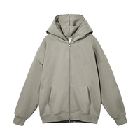 Sweat à capuche zippé intégral surdimensionné en molleton de coton vierge avec logo personnalisé et épaules tombantes pour homme