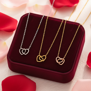 Simple de acero inoxidable entrelazado doble Pequeño amor corazón colgante collar mujeres fiesta regalo - Product Image 2