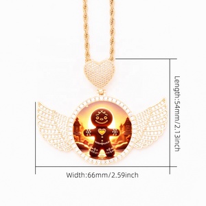 Tự làm tùy chỉnh Iced out tim móc Wing vòng tròn hình ảnh khung Mặt dây chuyền Hip Hop cubic zircon ảnh bộ nhớ thăng hoa dây chuyền trang sức - Product Image 2