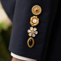 Bouton de costume décoratif en acier inoxydable plaqué or Dreamshow, avec perle et zircone, motif floral étoilé, pour femme